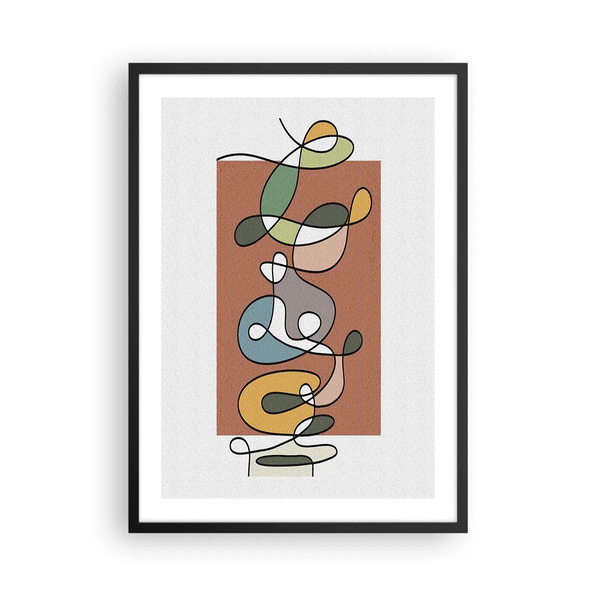 Poster in cornice nera - Composizione geometrica astratta con linee organiche - 50x70cm - Astrazione: saltello colorato - Decorazione murale moderna per soggiorno e camera da letto ARTTOR