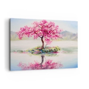 Quadro su tela - Stampe su Tela - Un albero in fiore sull'acqua ferma - 100x70cm - La festa della primavera - Decorazione murale moderna per soggiorno e camera da letto ARTTOR