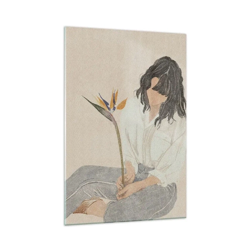 Quadro su vetro - Ritratto con fiore esotico - 70x100 cm