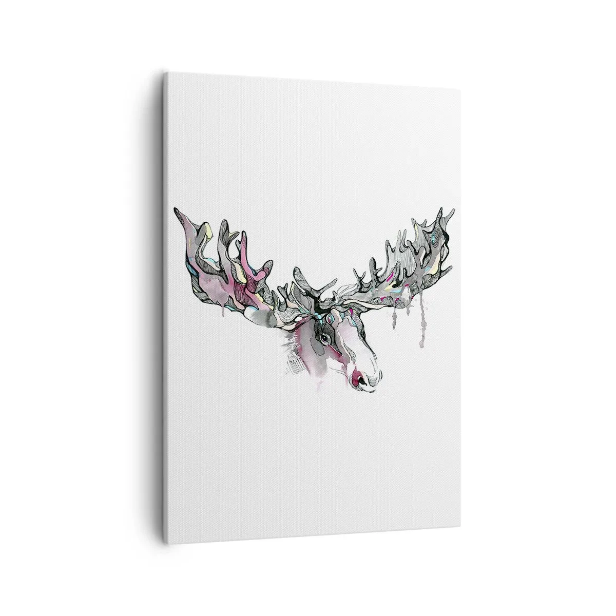 Quadro su tela - Stampe su Tela - Acquerello artistico di un alce con corna folte - 50x70cm - La corona del re del bosco - Decorazione murale moderna per soggiorno e camera da letto ARTTOR