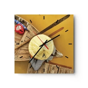 Orologio da parete - Orologio in Vetro - Una barca tradizionale vista da una prospettiva a volo d'uccello - 30x30cm - Vita sul Fiume Giallo - Decorazione murale moderna per soggiorno e camera da letto ARTTOR