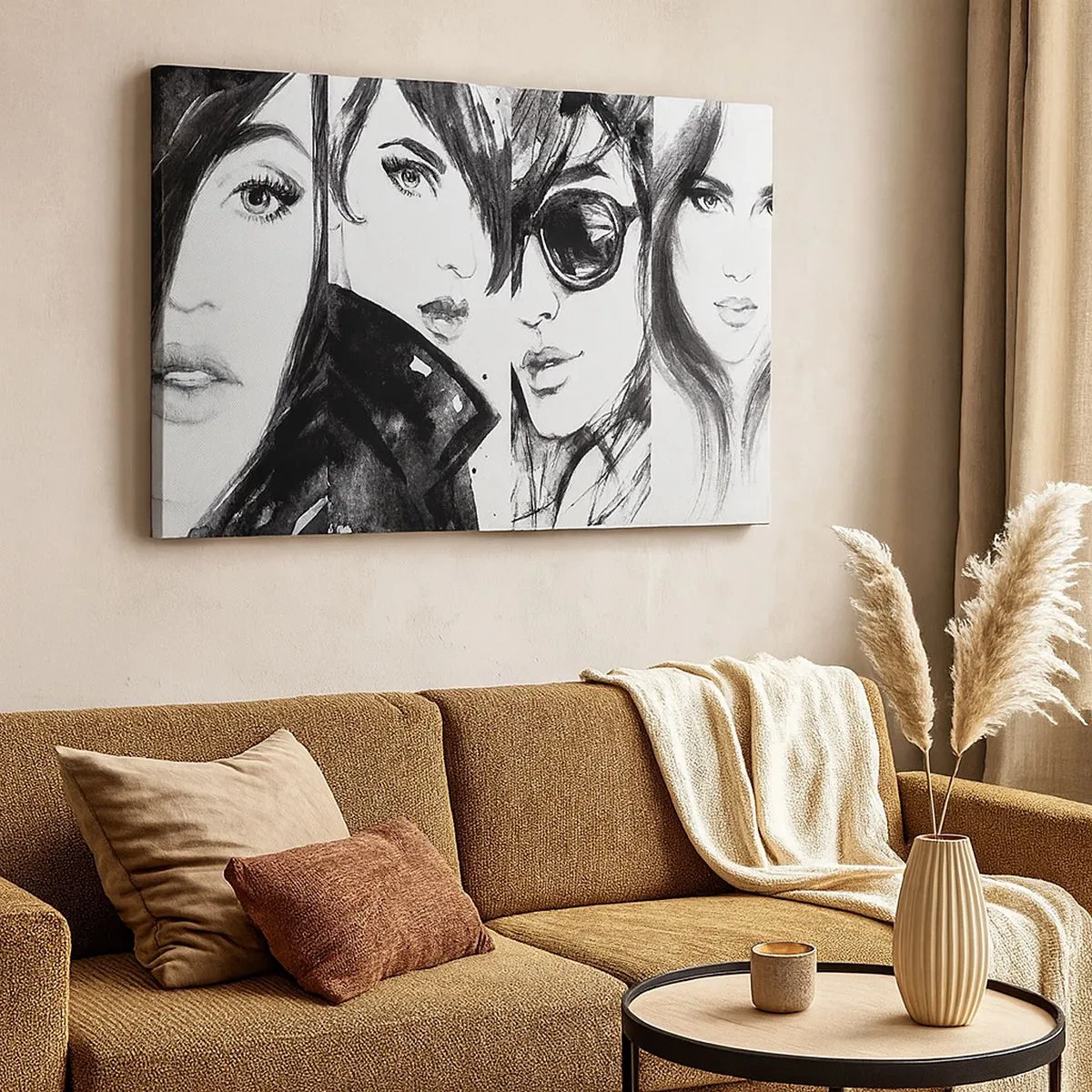 Quadro su tela - Stampe su Tela - Ritratti eleganti di donne in toni monocromatici - 70x50cm - Bellezza moltiplicata - Decorazione murale moderna per soggiorno e camera da letto ARTTOR