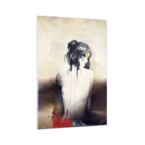 Quadro su vetro - Un sottile ritratto di una donna in stile artistico - 70x100cm - Linee miti, forme ovali - Decorazione murale moderna per soggiorno e camera da letto ARTTOR