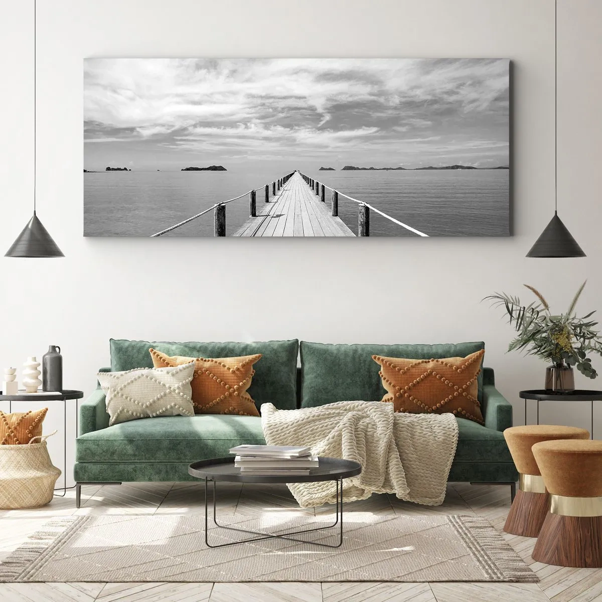 Quadro su tela - Stampe su Tela - Un molo di legno che si estende in lontananza sopra un mare calmo - 140x50cm - Forse un viaggio... - Decorazione murale moderna per soggiorno e camera da letto ARTTOR