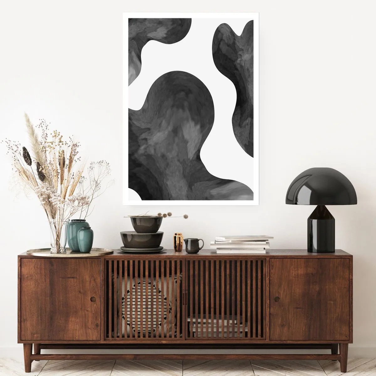 Poster - Composizione astratta in bianco e nero con forme organiche - 50x70cm - Via Lattea - Decorazione murale moderna per soggiorno e camera da letto ARTTOR