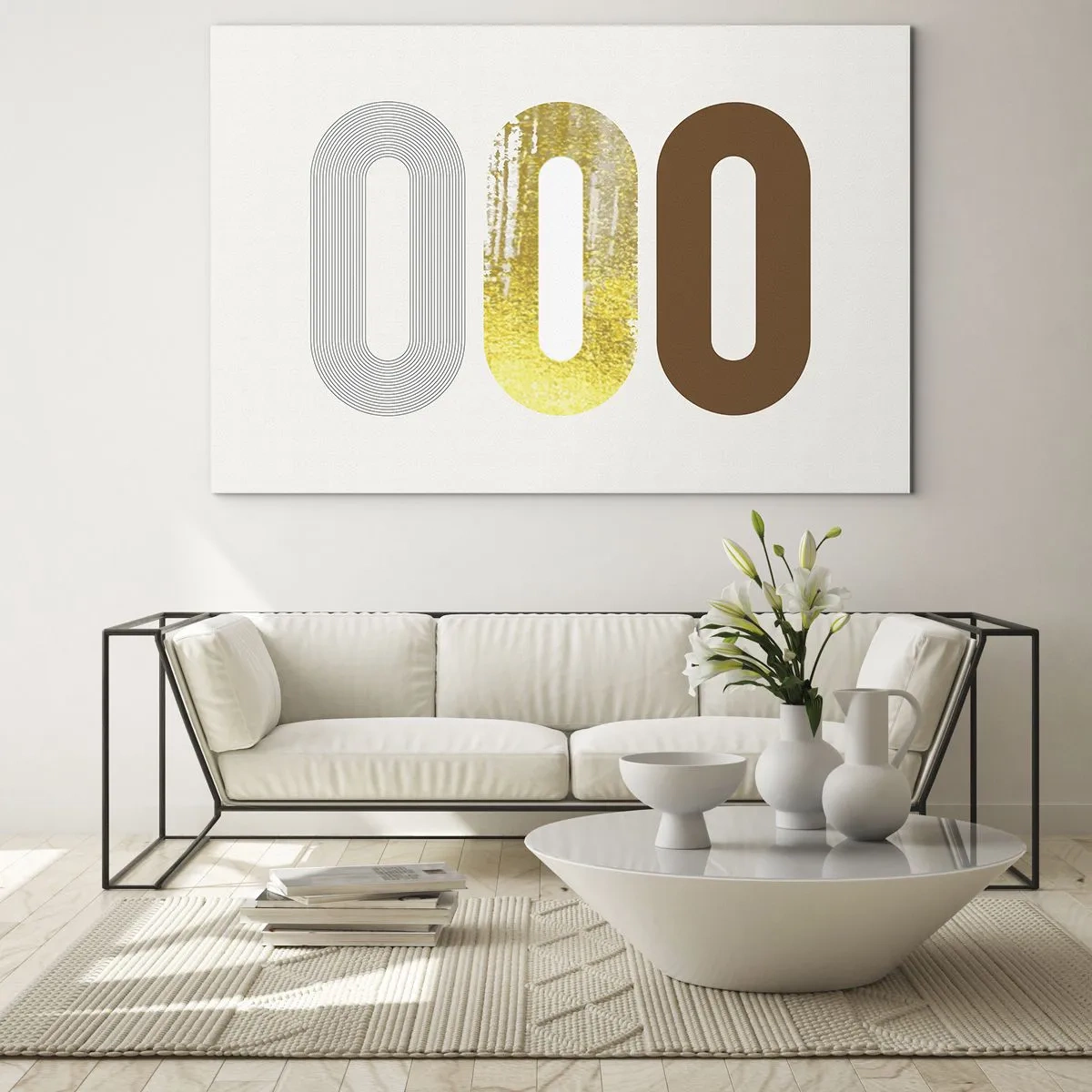 Quadro su vetro - Grafica geometrica moderna in oro e bronzo - 100x70cm - Ohh! - Decorazione murale moderna per soggiorno e camera da letto ARTTOR