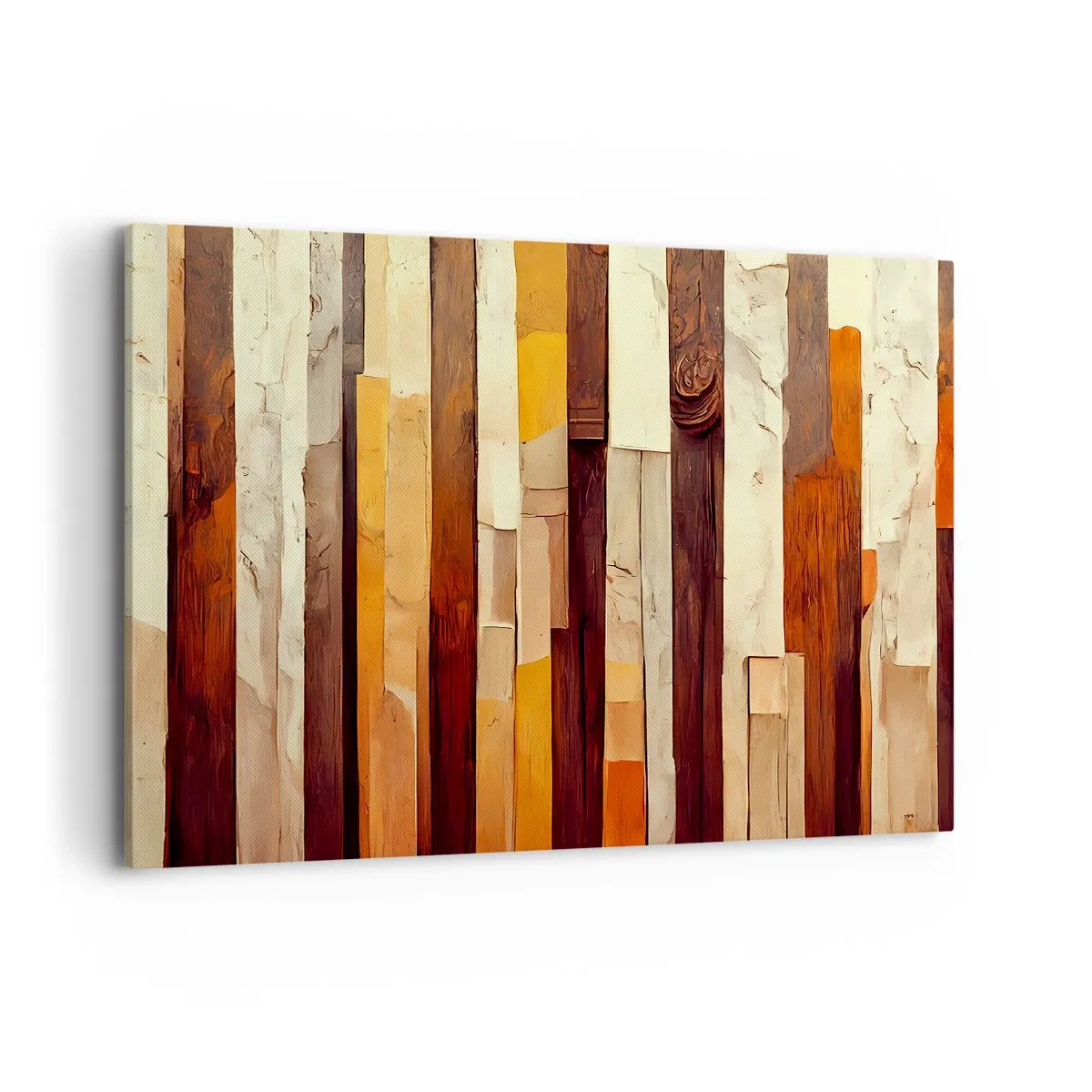 Quadro su tela - Stampe su Tela - Composizione geometrica nei toni del legno e dell'oro - 100x70cm - L'inno dei legni boschivi - Decorazione murale moderna per soggiorno e camera da letto ARTTOR