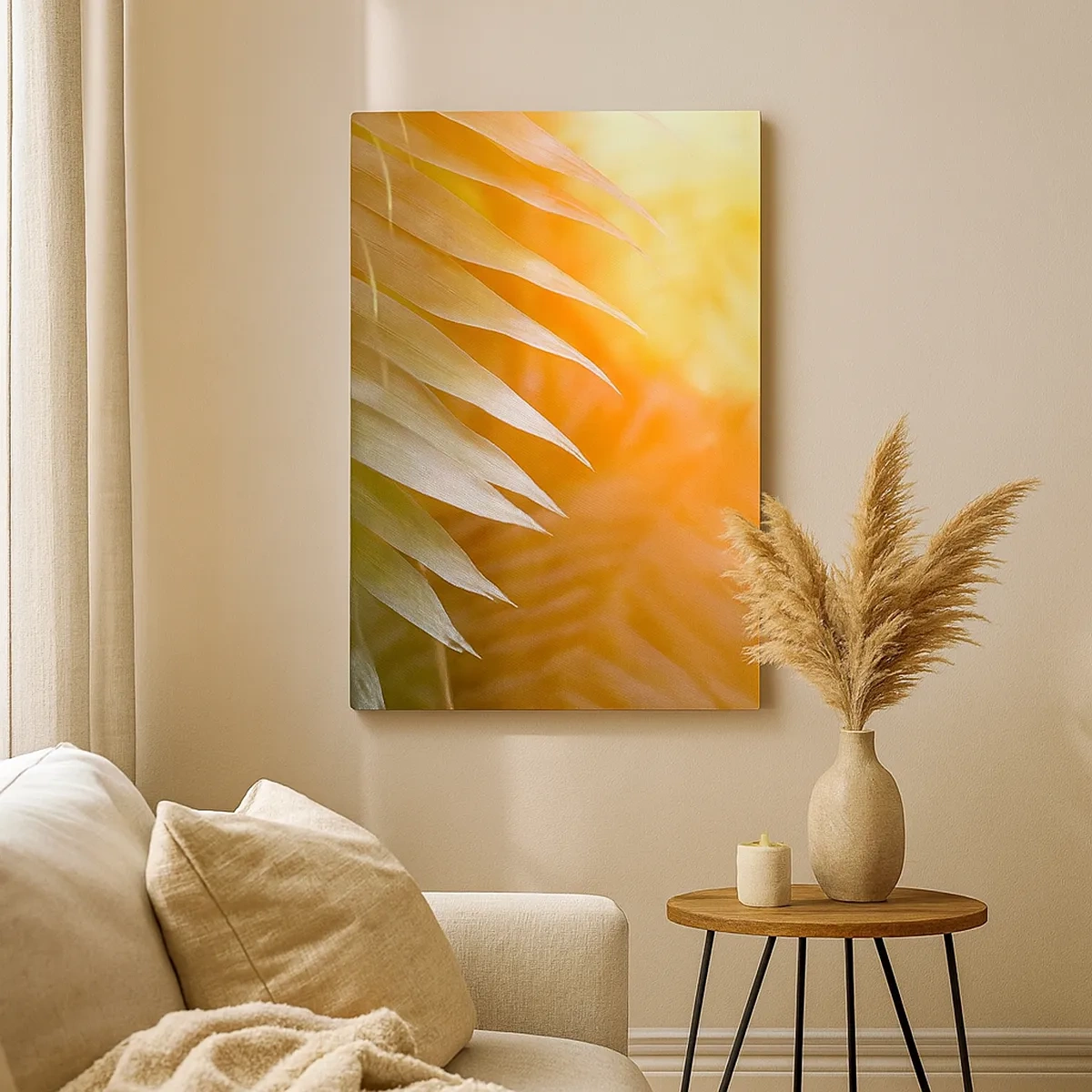 Quadro su tela - Stampe su Tela - Foglie di palma nei raggi del tramonto - 50x70cm - L'alba nella giungla - Decorazione murale moderna per soggiorno e camera da letto ARTTOR