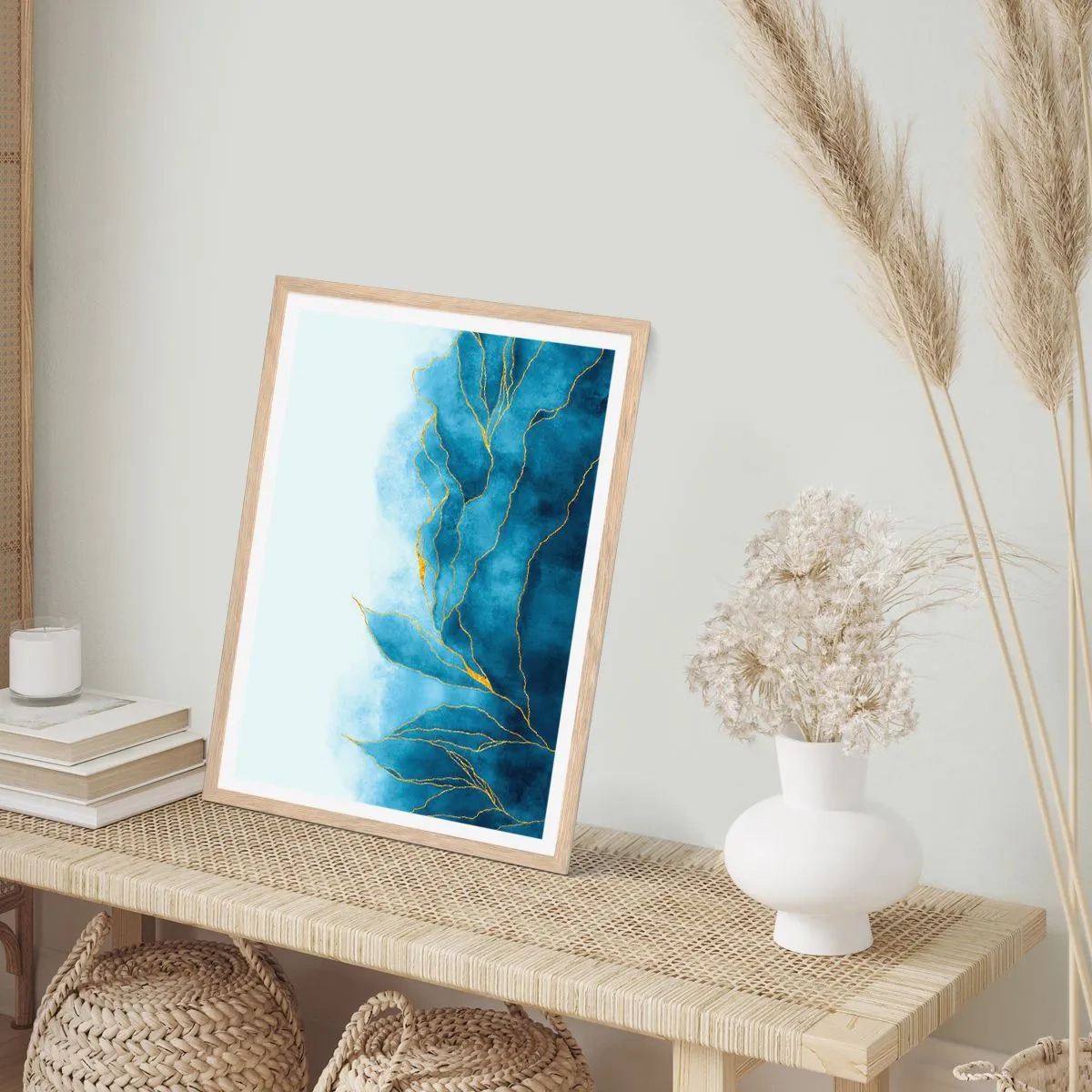 Poster in cornice rovere chiaro - Blu nell'oro - 40x50 cm