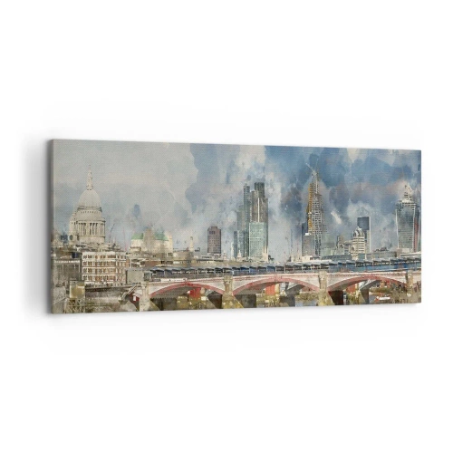 Quadro su tela - Stampe su Tela - Vista ad acquerello del ponte e dello skyline della città - 120x50cm - Londra in tutta la sua bellezza - Decorazione murale moderna per soggiorno e camera da letto ARTTOR