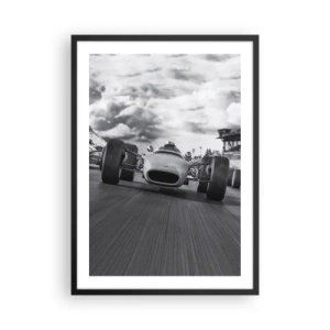 Poster in cornice nera - Auto da corsa retrò in pista in bianco e nero - 50x70cm - C'è la forza! - Decorazione murale moderna per soggiorno e camera da letto ARTTOR