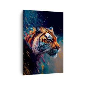 Quadro su tela - Stampe su Tela - Ritratto di una tigre in colori dinamici e astratti - 70x100cm - Bellezza selvaggia - Decorazione murale moderna per soggiorno e camera da letto ARTTOR