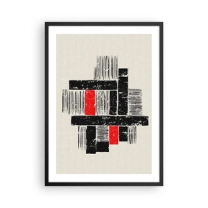Poster in cornice nera - Astrazione geometrica in nero, rosso e beige - 50x70cm - Rosso e nero - Decorazione murale moderna per soggiorno e camera da letto ARTTOR