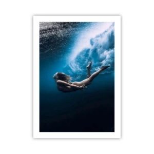 Poster - Una donna che nuota sott'acqua circondata da bolle e onde. - 50x70cm - Moderna sirena - Decorazione murale moderna per soggiorno e camera da letto ARTTOR