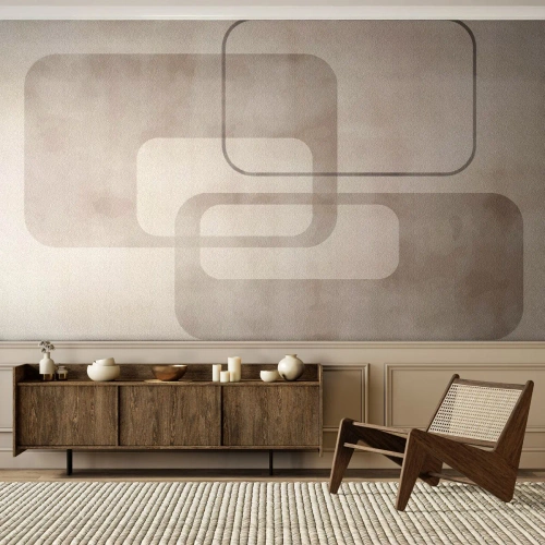 Fotomurali Premium Sand - Forme geometriche beige su sfondo chiaro - 100x70cm - Giunti geometrici - Decorazione murale moderna per soggiorno e camera da letto ARTTOR
