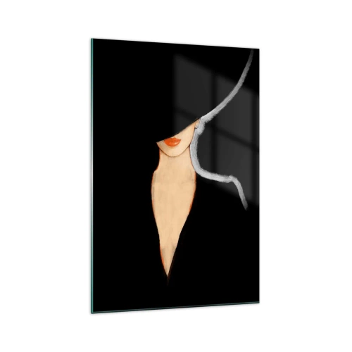 Quadro su vetro - Silhouette di una donna con un cappello su uno sfondo nero - 70x100cm - Eleganza e stile - Decorazione murale moderna per soggiorno e camera da letto ARTTOR