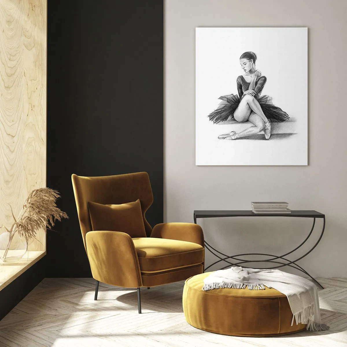 Quadro su vetro - Uno schizzo di una ballerina in uno stile classico e sottile - 80x120cm - Incantata dalla danza - Decorazione murale moderna per soggiorno e camera da letto ARTTOR