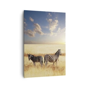 Quadro su tela - Stampe su Tela - Due zebre nella savana sotto i raggi del sole al tramonto - 70x100cm - Allontanati, non disturbare - Decorazione murale moderna per soggiorno e camera da letto ARTTOR