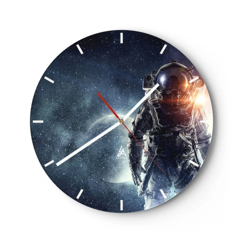 Orologio da parete - Orologio in Vetro - Astronauta nello spazio con un pianeta e stelle sullo sfondo - 30x30cm - Avventura nello spazio - Decorazione murale moderna per soggiorno, cucina e camera da letto ARTTOR