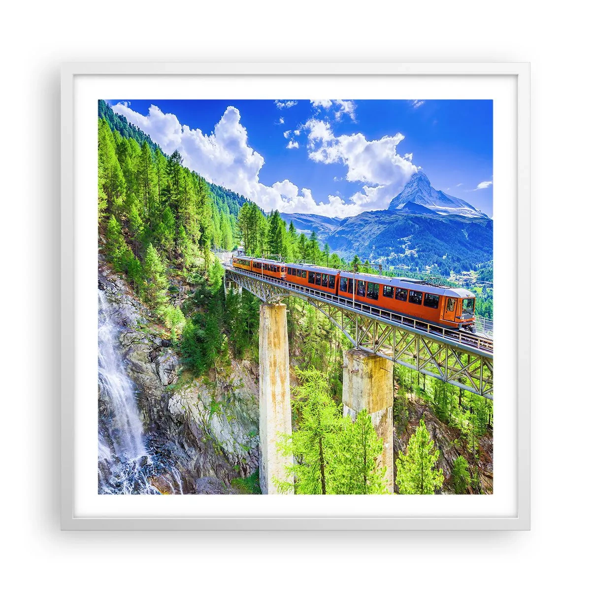 Poster in cornice bianca - Ferrovia alpina - 60x60 cm