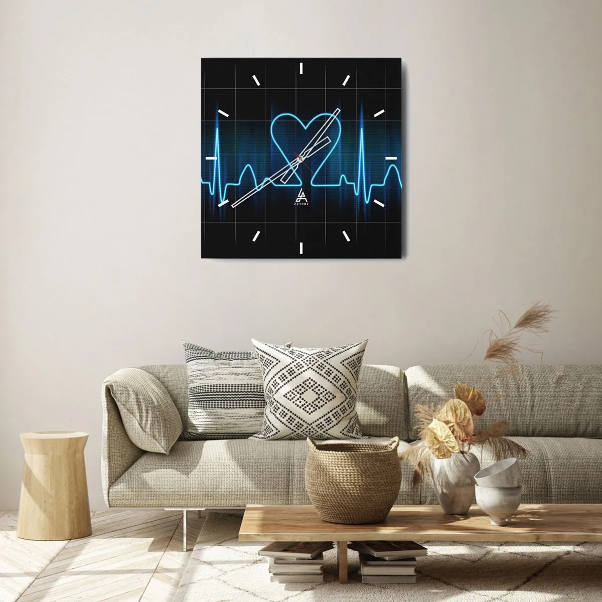 Orologio da parete - Orologio in Vetro - Un'ancora di salvezza con un cuore su uno sfondo di monitoraggio medico nei toni del blu. - 30x30cm - Al ritmo del cuore - Decorazione murale moderna per soggiorno e camera da letto ARTTOR