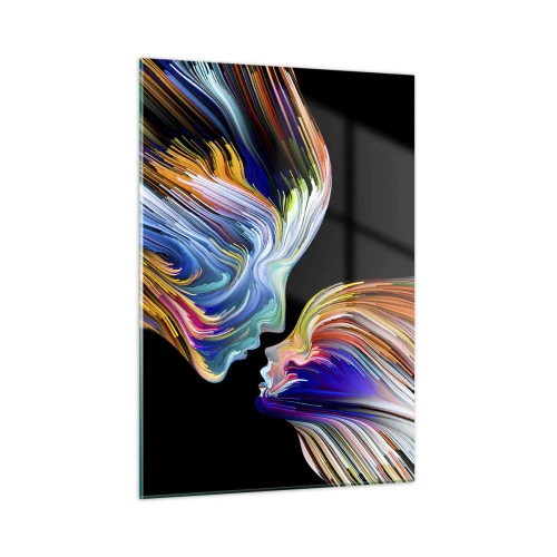Quadro su vetro - Un'immagine astratta di due volti con una fusione di energia e luce. - 50x70cm - Fusione di energia e luce - Decorazione murale moderna per soggiorno e camera da letto ARTTOR