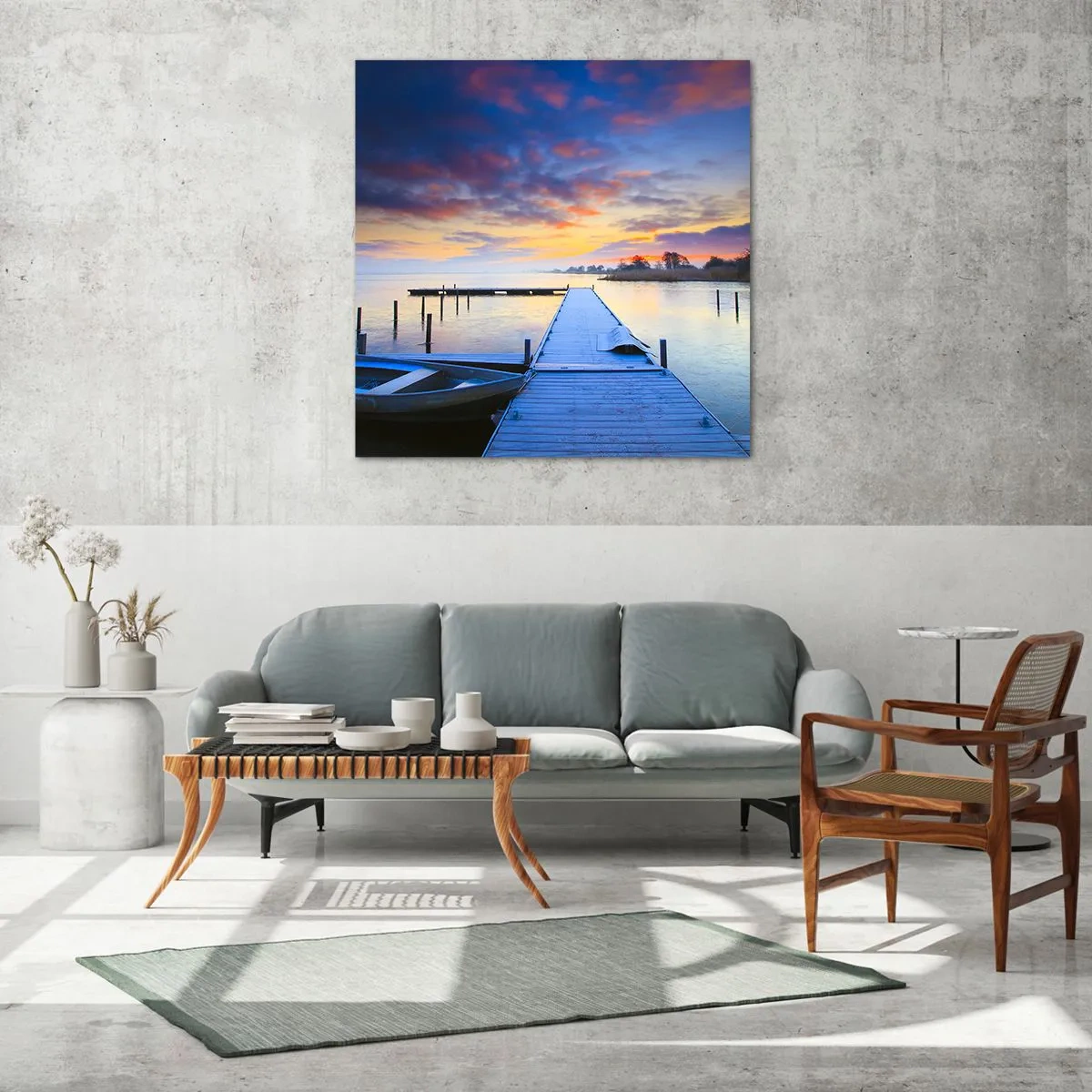 Quadro su vetro - Tranquillità violacea e dorata - 60x60 cm