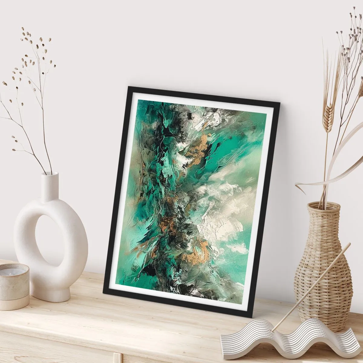 Poster in cornice nera - Frangente nero e smeraldo - 40x50 cm