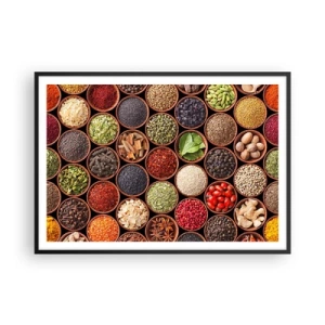 Poster in cornice nera - Spezie colorate in contenitori rotondi - 100x70cm - Tutti i gusti del mondo - Decorazione murale moderna per soggiorno e camera da letto ARTTOR