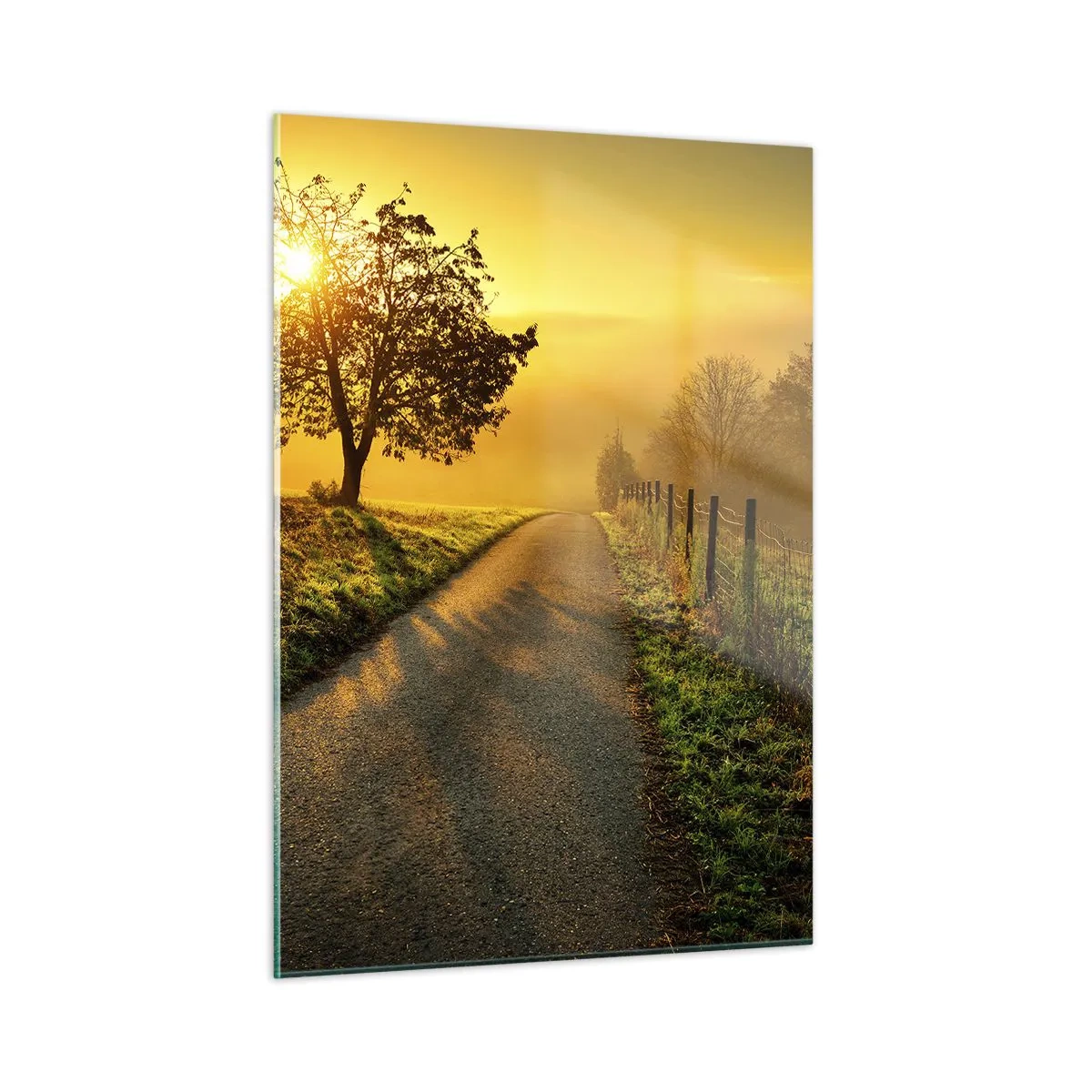 Quadro su vetro - Una strada attraverso un paesaggio rurale al tramonto - 50x70cm - Pomeriggio di miele - Decorazione murale moderna per soggiorno e camera da letto ARTTOR