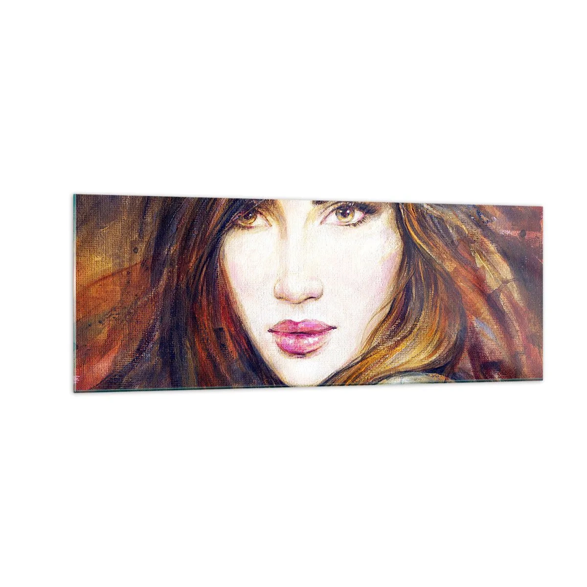 Quadro su vetro - Ritratto di donna in stile pittorico - 140x50cm - Un penny per i tuoi pensieri - Decorazione murale moderna per soggiorno e camera da letto ARTTOR