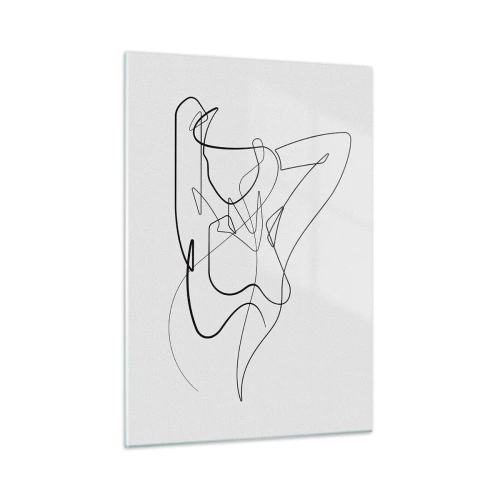 Quadro su vetro - Una silhouette femminile disegnata con una singola linea su uno sfondo bianco - 50x70cm - Davvero, come sei... - Decorazione murale moderna per soggiorno e camera da letto ARTTOR