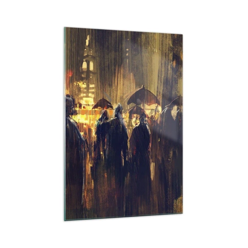 Quadro su vetro - Figure con ombrelli in una città piovosa di notte - 70x100cm - Gli adoratori della pioggia - Decorazione murale moderna per soggiorno e camera da letto ARTTOR