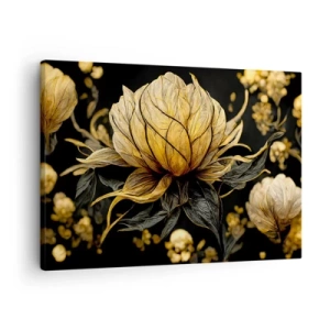 Quadro su tela - Stampe su Tela - Fiore dorato su sfondo scuro - 70x50cm - Delicata fragilità - Decorazione murale moderna per soggiorno e camera da letto ARTTOR