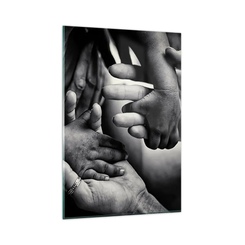 Quadro su vetro - Mani bianche e nere di diverse generazioni - 80x120cm - Umanità - Decorazione murale moderna per soggiorno e camera da letto ARTTOR