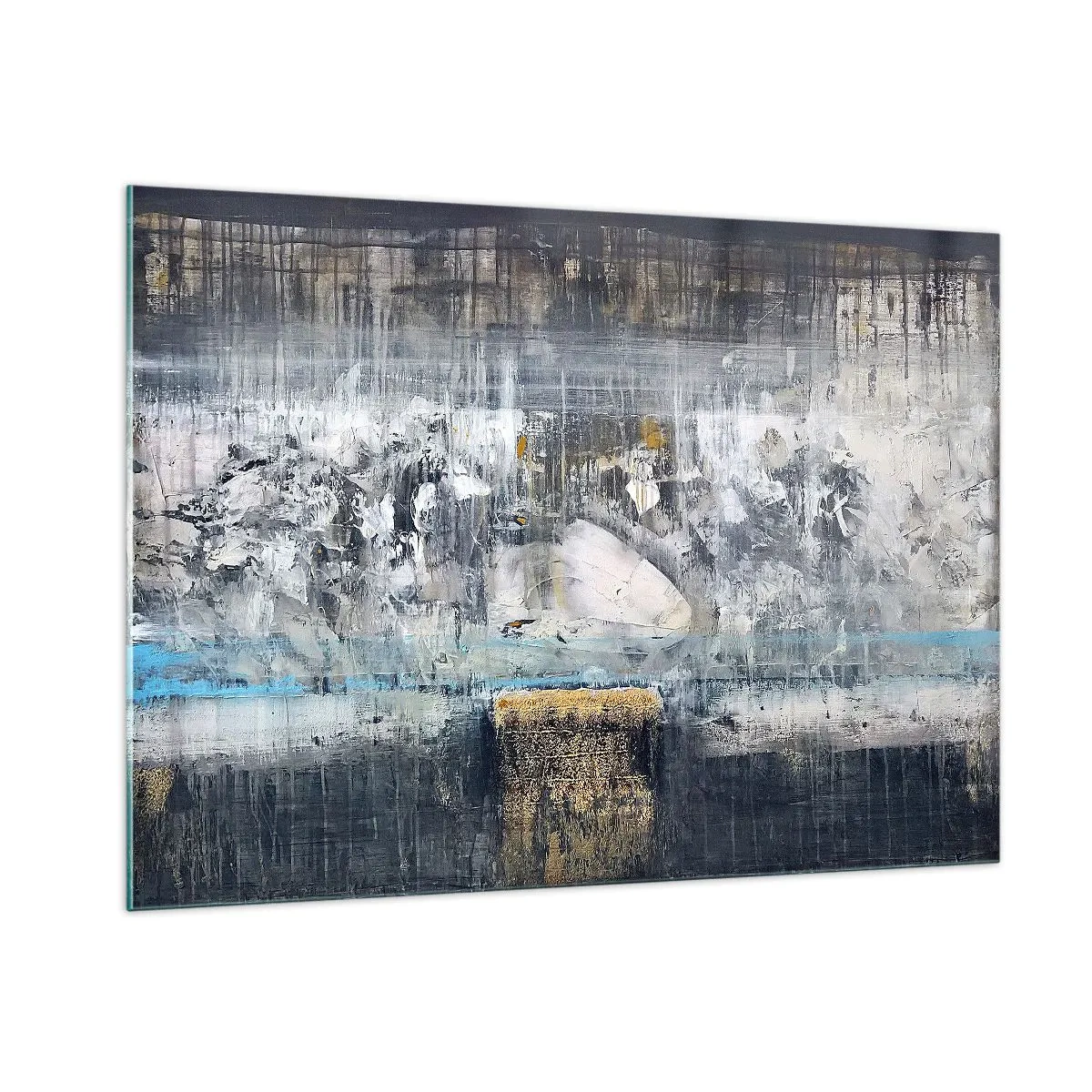 Quadro su vetro - Un paesaggio astratto dominato dal grigio e dal blu. - 100x70cm - Talvolta è facile, talvolta è difficile - Decorazione murale moderna per soggiorno e camera da letto ARTTOR