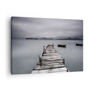 Quadro su tela - Stampe su Tela - Un ponte di legno che conduce alla superficie calma del lago - 70x50cm - Domani puoi partire - Decorazione murale moderna per soggiorno e camera da letto ARTTOR