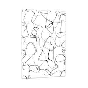Quadro su vetro - Linee nere astratte su sfondo bianco - 50x70cm - Strade della vita, eventi del destino - Decorazione murale moderna per soggiorno e camera da letto ARTTOR
