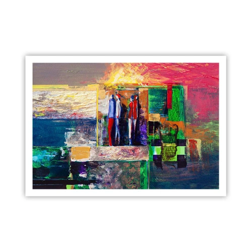 Poster - Composizione astratta con figure e motivi geometrici - 100x70cm - Relazioni ed emozioni - Decorazione murale moderna per soggiorno e camera da letto ARTTOR