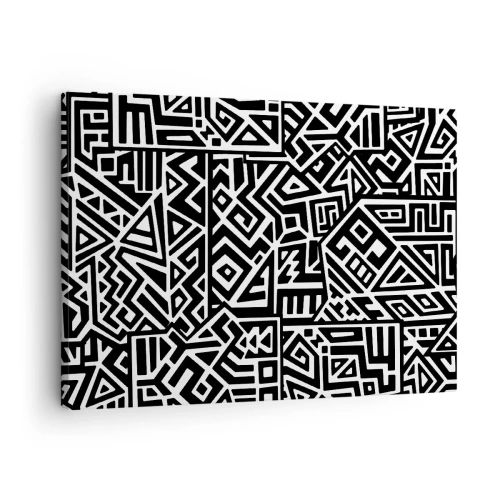 Quadro su tela - Stampe su Tela - Motivi geometrici in bianco e nero ispirati alla cultura precolombiana - 70x50cm - Composizione precolombiana - Decorazione murale moderna per soggiorno e camera da letto ARTTOR