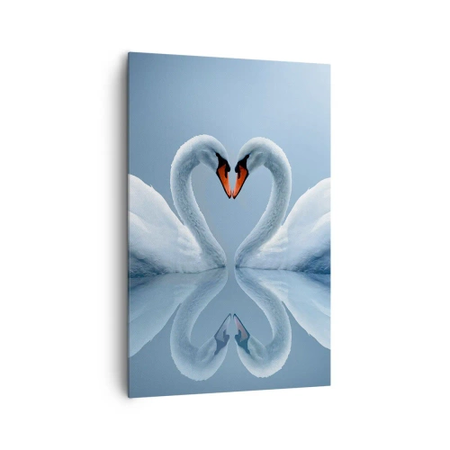 Quadro su tela - Stampe su Tela - Due cigni formano un cuore su una superficie calma dell'acqua - 80x120cm - Il tempo dell'amore - Decorazione murale moderna per soggiorno e camera da letto ARTTOR
