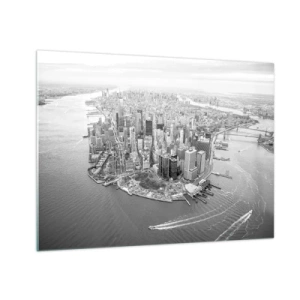 Quadro su vetro - Una vista a volo d'uccello della città in bianco e nero - 70x50cm - Come non amarla? - Decorazione murale moderna per soggiorno e camera da letto ARTTOR