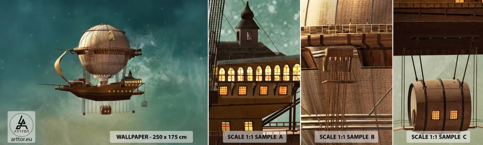 Campione di Fotomurale Adesivo Deluxe Sticker - Saluti da Jules Verne - retrò, Viaggio, Palloncino - 100x30 cm