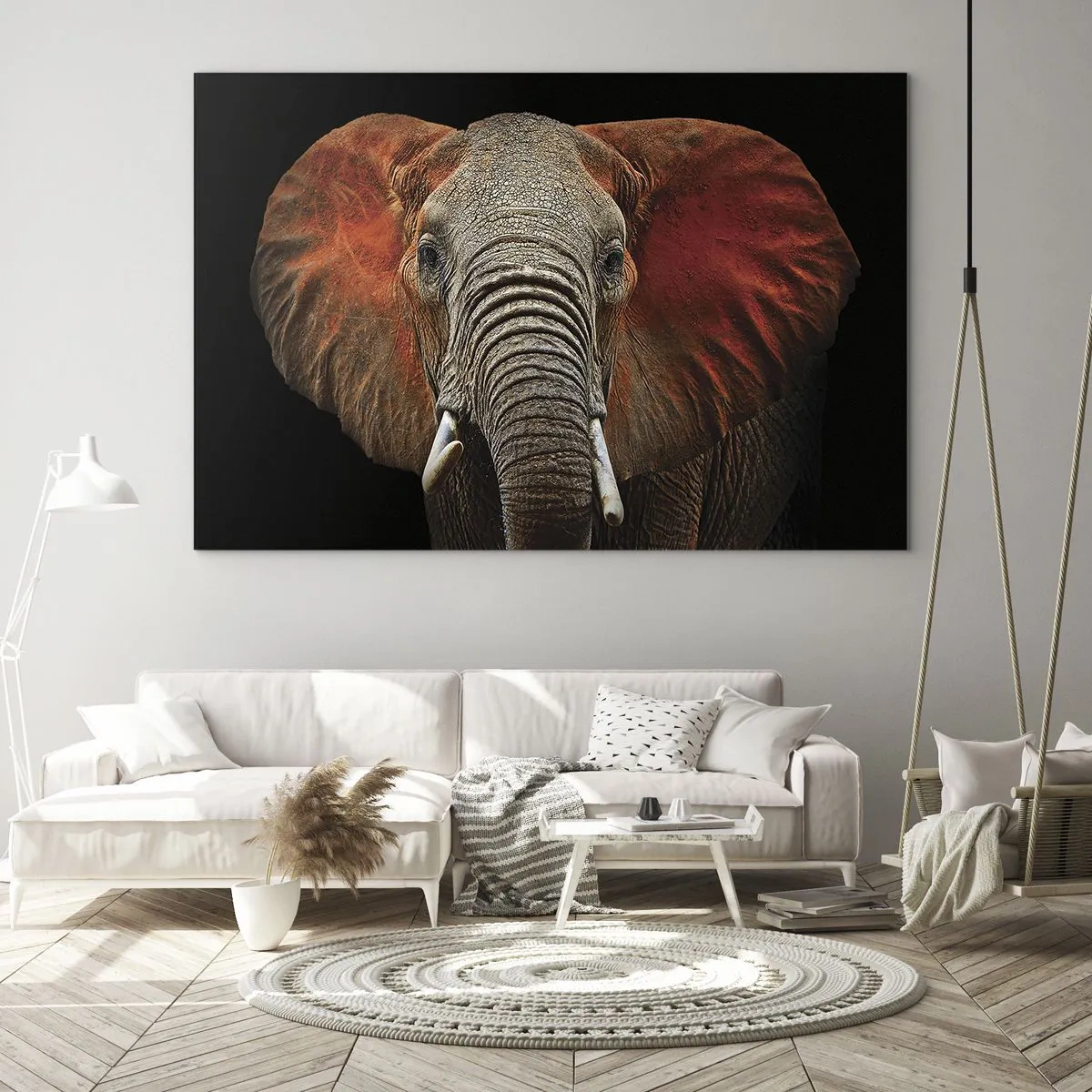 Quadro su vetro - Ritratto di un maestoso elefante su sfondo nero - 70x50cm - Sono selvaggio e tu? - Decorazione murale moderna per soggiorno e camera da letto ARTTOR