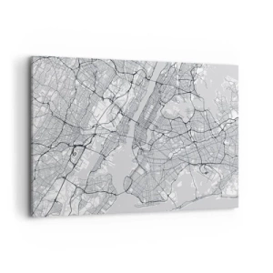 Quadro su tela - Stampe su Tela - Una mappa della città in stile minimalista su sfondo grigio - 100x70cm - Anatomia della metropoli - Decorazione murale moderna per soggiorno e camera da letto ARTTOR