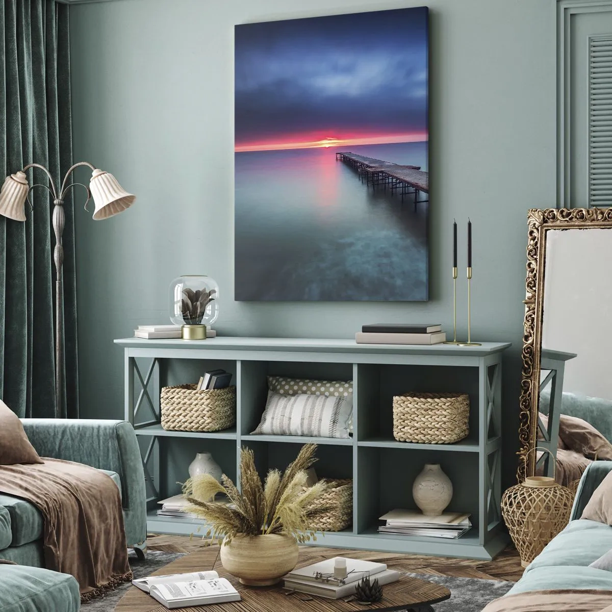 Quadro su tela - Stampe su Tela - Un molo di legno che conduce direttamente al mare al tramonto - 50x70cm - Tra il cielo e la terra - Decorazione murale moderna per soggiorno e camera da letto ARTTOR