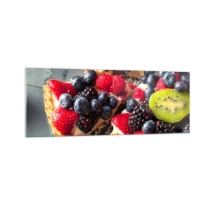 Quadro su vetro - Crostata colorata con frutta e panna - 140x50cm - Dolce vita! - Decorazione murale moderna per soggiorno e camera da letto ARTTOR