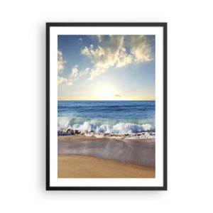 Poster in cornice nera - Una spiaggia con onde e un orizzonte soleggiato - 50x70cm - Insieme movimento e immobilità - Decorazione murale moderna per soggiorno e camera da letto ARTTOR