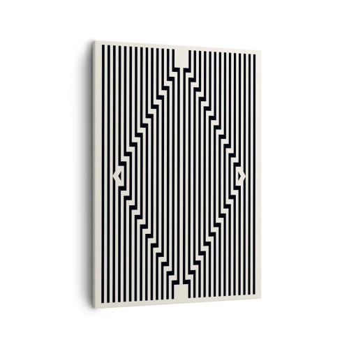 Quadro su tela - Stampe su Tela - Linee bianche e nere che creano un effetto di illusione geometrica - 50x70cm - Illusione geometrica - Decorazione murale moderna per soggiorno e camera da letto ARTTOR