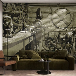 Fotomurali Premium Sand - Nel capanno di zio Alfredo - Moto, Officina riparazioni auto, Vintage ▾ - 300x210 cm